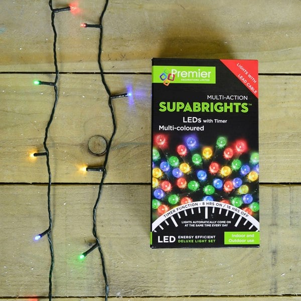 Samuel Alexander 200 LED 16m Indoor Outdoor Christmas Multi Function Mains Operated String Lights with Timer in Multicoloured