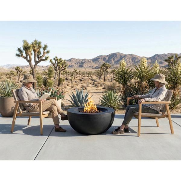 MDA Designs TABITI Black Gas Fire Pit for Garden & Patio - Luxurious Eco-Stone Finish Outdoor Heater Fire Pit