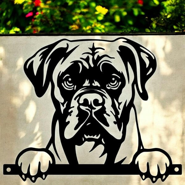 EDH Door Hardware Metal Boxer Peeking Dog Silhouette – 26cm x 32cm | Durable Outdoor & Indoor Wall Art for Garden, Fence, or Home Décor