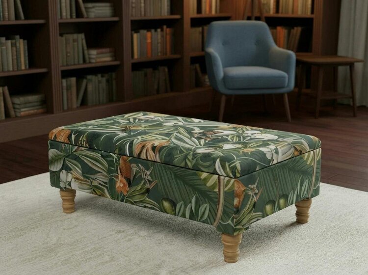 ISTOOLS Premium Green Floral Velvet Ottoman Bench with Storage – Luxury Coffee Table & Pouffe Seating - 30 x 20 Inches (76 x 51cm)