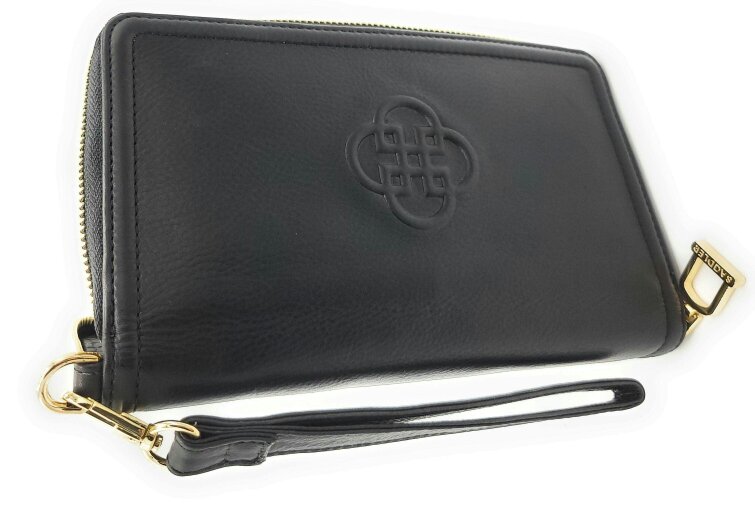 SADDLER FREYA Real Leather Designer RFID Purse & Phone Holder with Strap | Gift Boxed - Black
