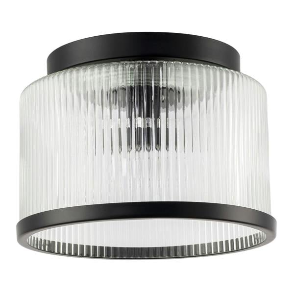 Matte Black Bathroom Ceiling Light with Clear Ribbed Glass Shade Image 3