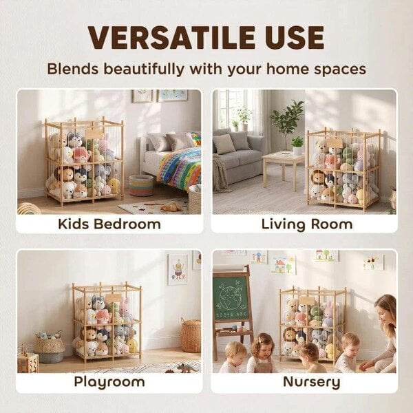 Bobobiy Stuffed Animal Storage Organiser, Wooden Storage Zoo with Rounded Corners for Nursery, Kids Room, Playroom, Natural