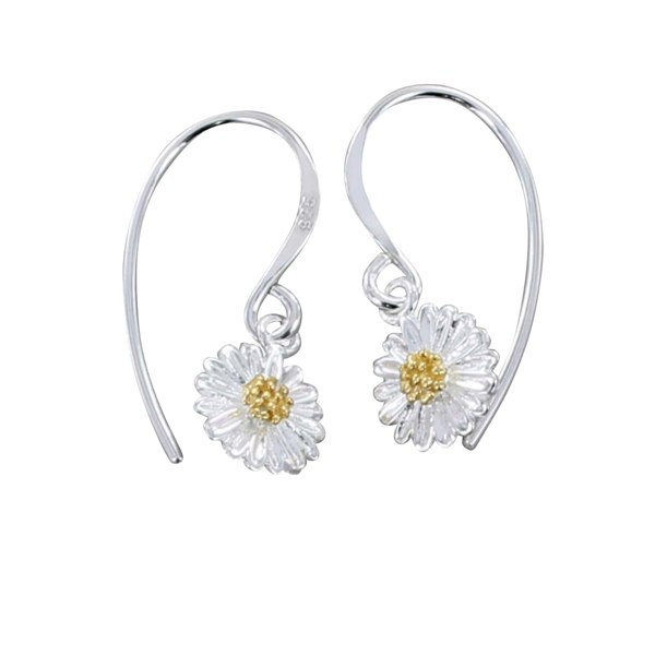 Sterling Silver Daisy Drop Earrings - Reeves & Reeves