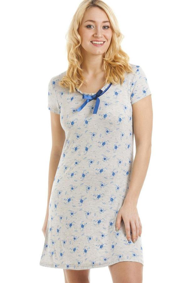 Grey Short Length Blue Floral Print Nightdress