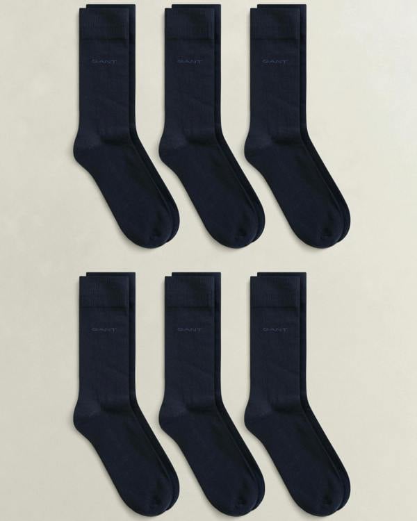 GANT Mens 6 - Pack Cotton Socks - 410 Marine | CHO | Designer Mens Socks