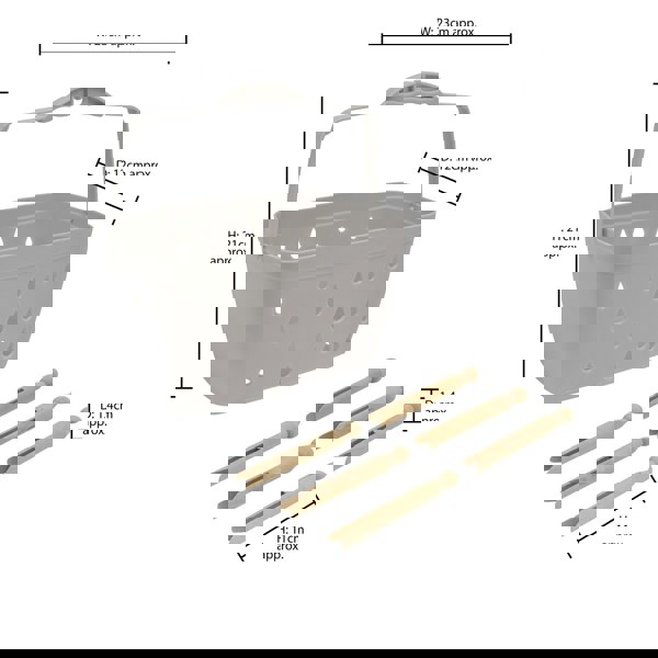 JVL Plastic Peg Basket, Grey with 48 Wooden Dolly Pegs, Brown