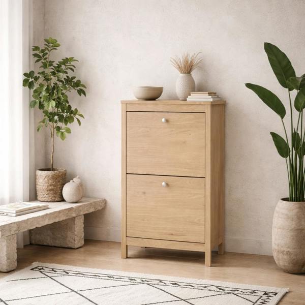 Wyld Haus Gossmere Hickory Oak Effect Shoe Cabinet 2 Doors