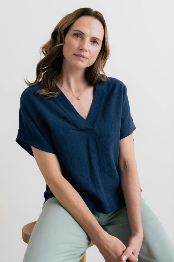 Orchard Linen Blend Shell Top Navy