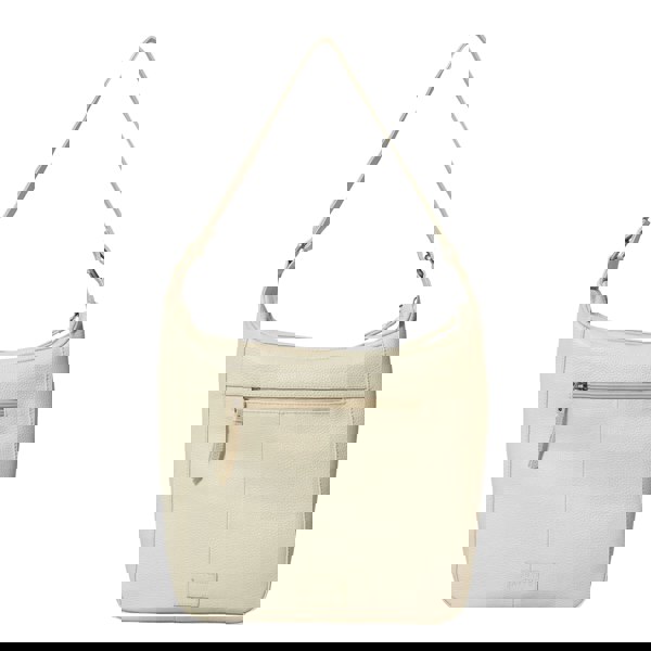 Assots London 'PAMELA' Camelish Off White Pebble Grain Real Leather Designer Shoulder Hobo Bag