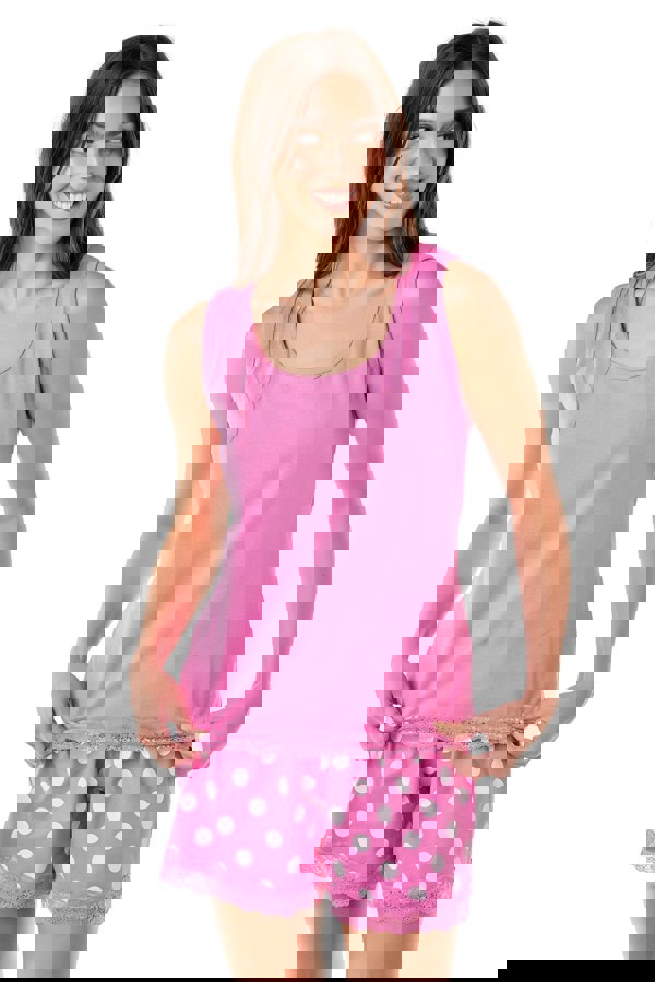 Camille Pink Lightweight 100% Cotton Plain Sleeveless Top Pyjama Set With Lace Detailing