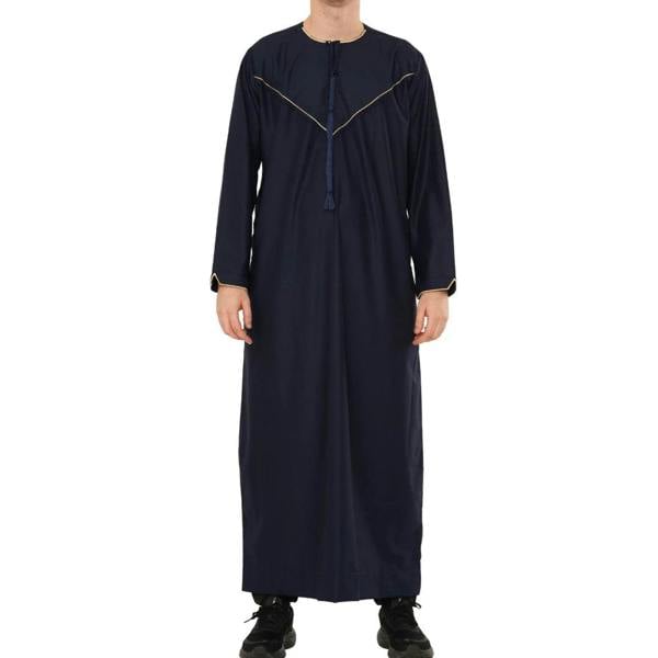 TT-007 - Men's Emirati Omani Gold Embroidery Thobe - Navy - Thobez - 1