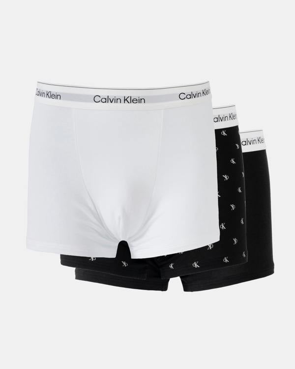 Calvin Klein 3 Pack Icon Cotton Stretch Mens Relaxed Fit Trunks - Black/Diamond Logo/White