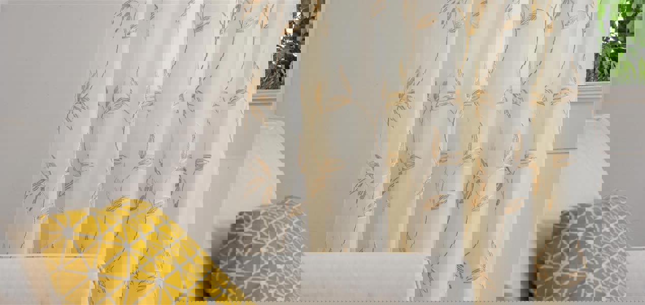 Luxury Living Leaf Embroidered Tulle Voile Curtains Pencil Pleat