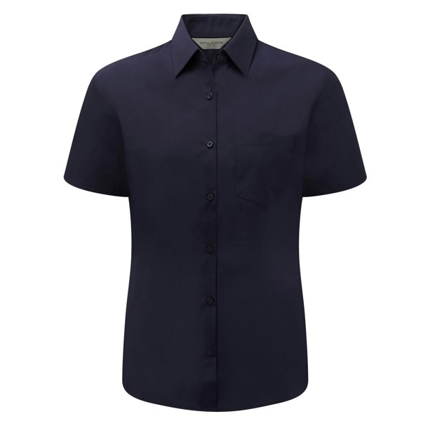 Russell Collection Women's Poplin Easy-Care Short-Sleeved Formal Shirt - French Navy