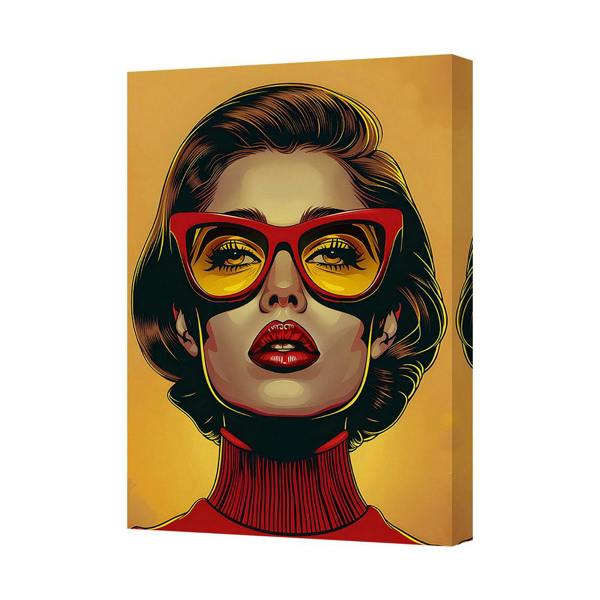 Benjamin Tate Design Pop Art Portrait Canvas Print With Red Sunglasses Yellow Background