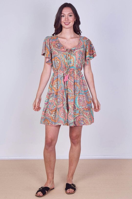 Elaina Fashion Mini Dress – Effortless Boho Style with Paisley Print