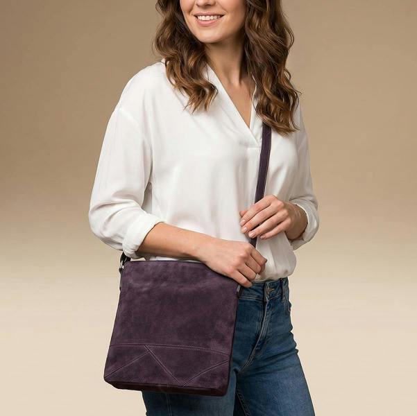Pia Fine Lines Purple Suede Leather Cross-Body Bag