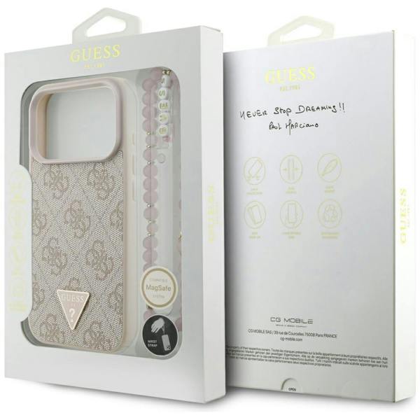 Guess 4G Triangle Logo Strap With Pearl Strap Case MagSafe for iPhone 17 Pro 6.3" Pink - GUHMP17LP4TSDPPSP