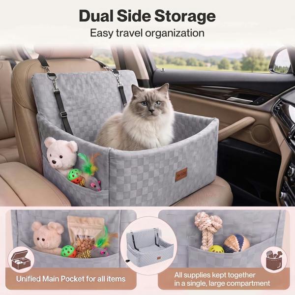 Skylos Large Dog Car Seat Booster Dual-Sided Plush Cool Bed Washable Grey