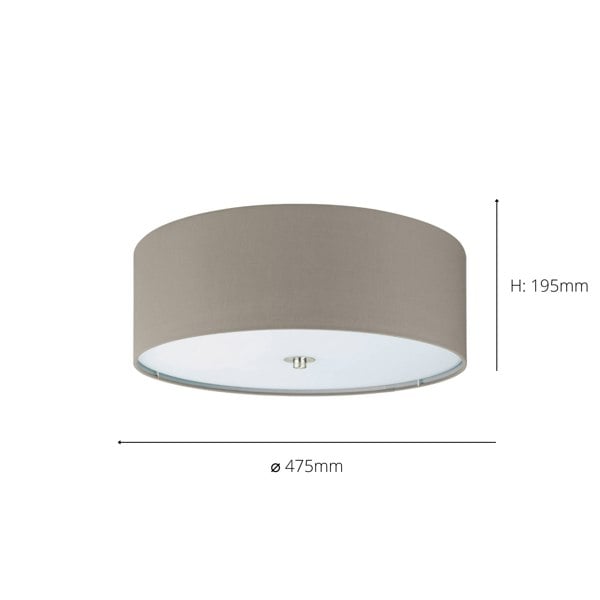 EGLO Pasteri 3-Light Taupe Fabric Flush Ceiling Light