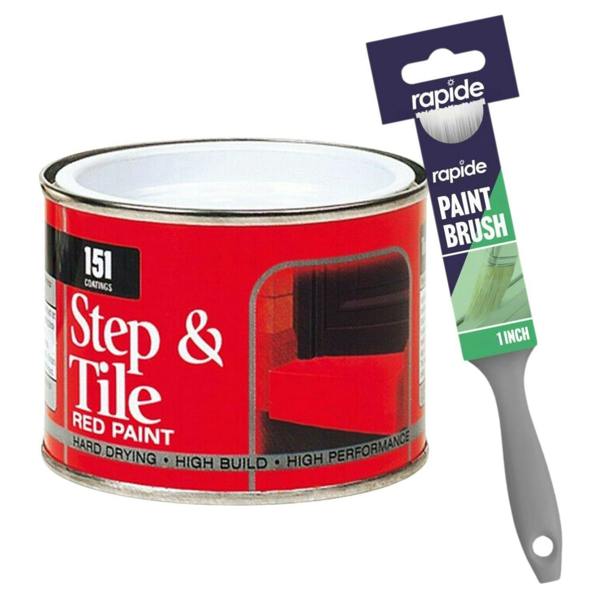 151 Step & Tile Red Paint Tin 180ml With 1" Paint Brush