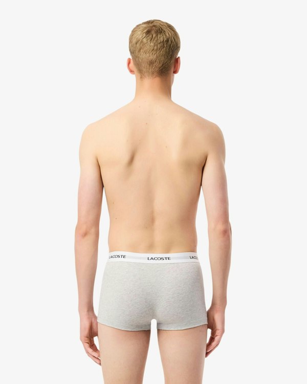 Lacoste 3-Pack Duo Waistband Stretch Cotton Mens Trunks - Black/White-Silver Chine NUA