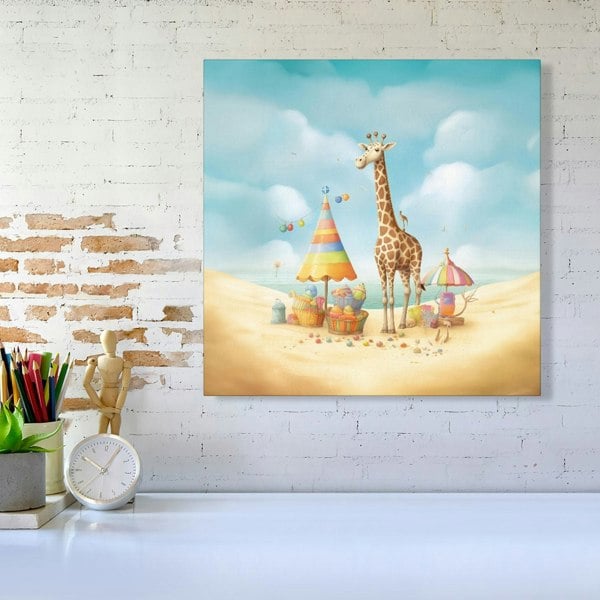 Warren Reed Giraffe On A Beach Holiday Canvas