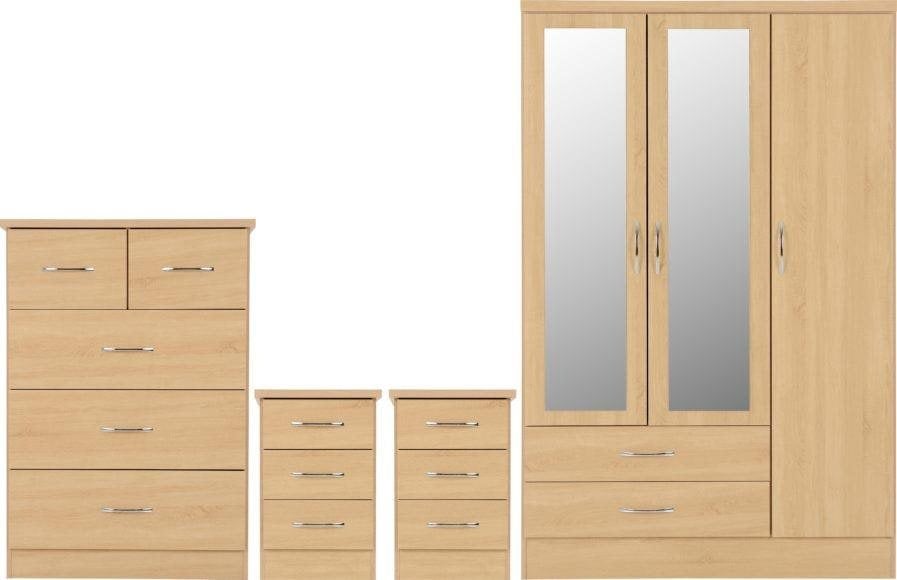 Seconique Nevada 3 Door Wardrobe 4 Piece Bedroom Set