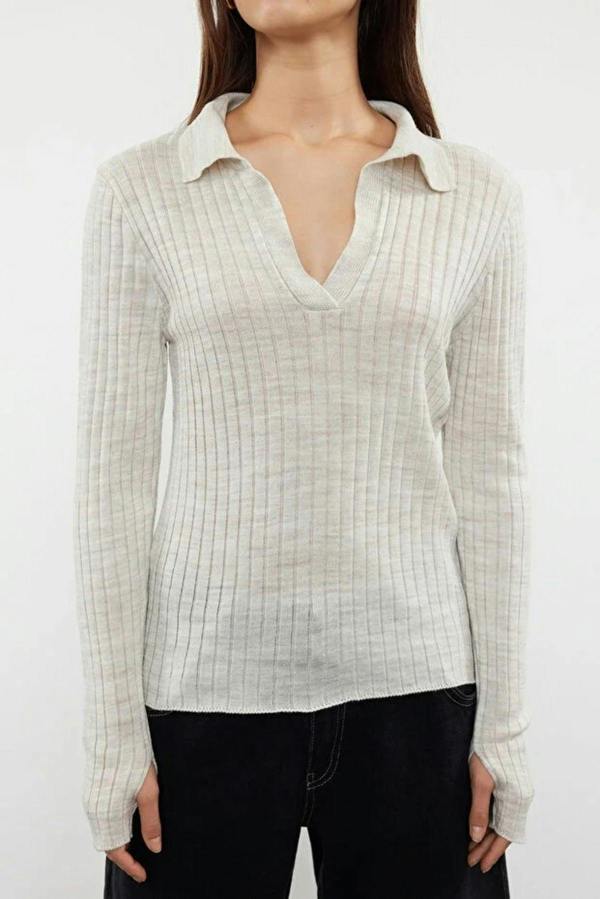 WOVCOR Polo Neck Knit Sweater with Finger Detail