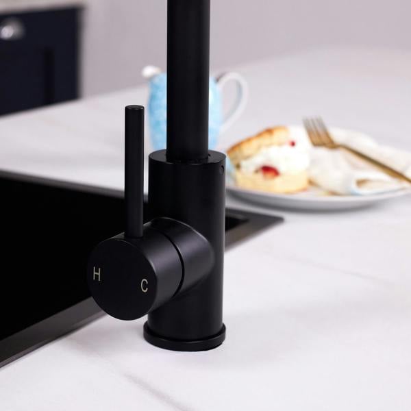 Flode Arendal | Single Lever Kitchen Sink Mixer Tap with Swivel Spout | Matt Black Finish