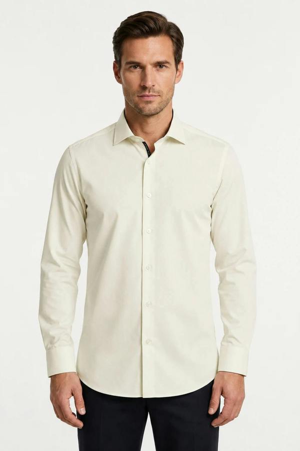 Men's Long Sleeve Button-Down Dress Shirt - Cream - TruClothing.com - 2