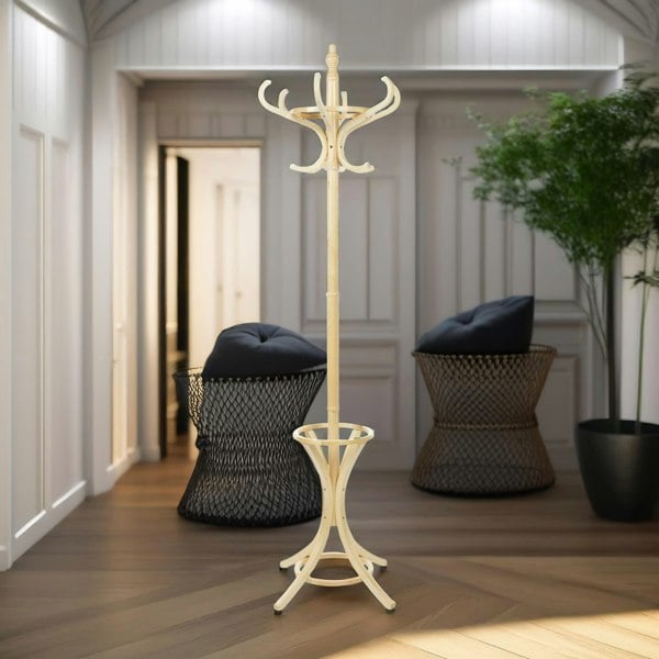 Rafaelo Mobilia Wooden Coat Stand With 12 Hooks Oak