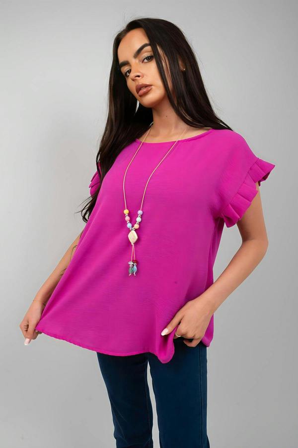 Vera Ruffle Trim Sleeve Top - Magenta