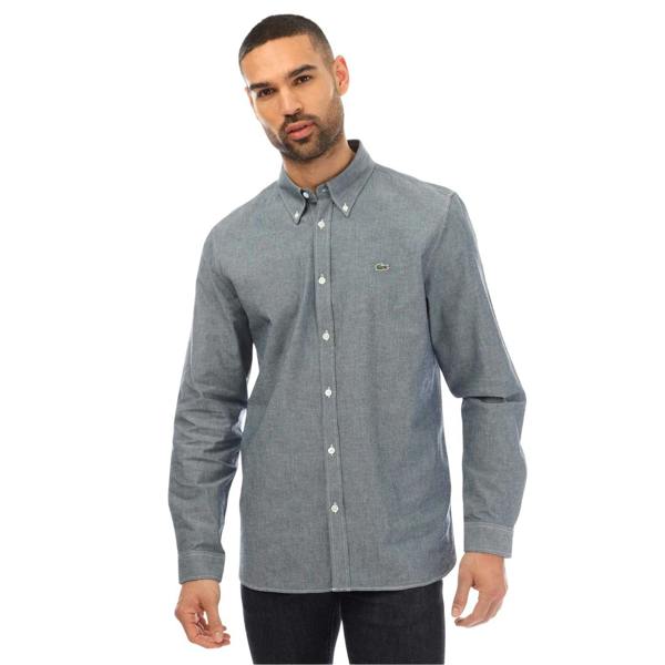 Lacoste Mens Denim Long-Sleeved Shirt - Dark Grey - 