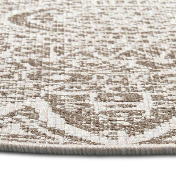 Round Lilja Vintage Brown Rug, reversible outdoor-indoor rug.