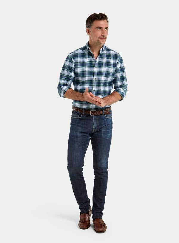 Button Down Flannel Shirt - White and Green Check