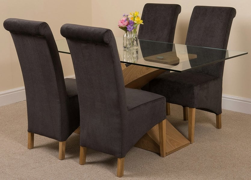 That's Furniture Valencia Oak Small Glass Dining Table & Montana Fabric Chairs