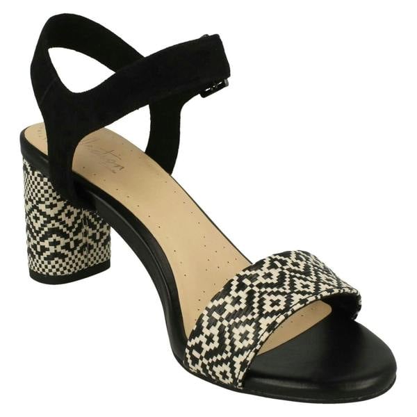 Clarks Ladies Clarks Block Heeled Peep Toe Sandals Amali Weave