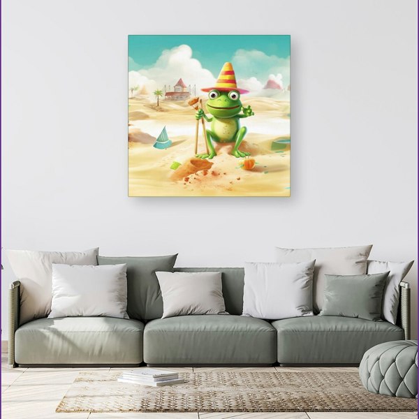 Warren Reed Happy Frog On A Beach Holiday Canvas