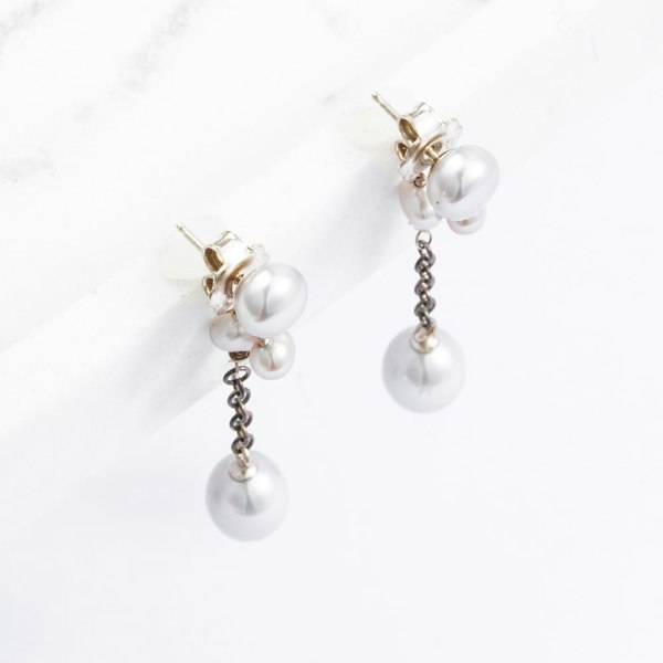 T. H. Baker Sterling Silver Grey Pearl Dropper Earrings 918 GREY