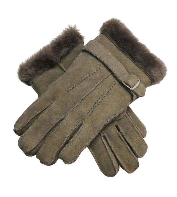 Infinity Leather Mens Grey Luxury Sheepskin Suede Leather Gloves With Buckle
