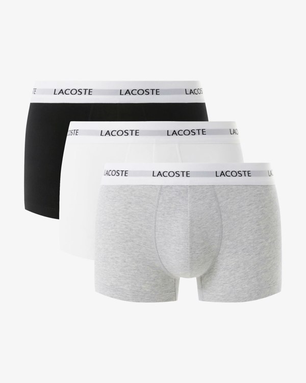 Lacoste 3-Pack Duo Waistband Stretch Cotton Mens Trunks - Black/White-Silver Chine NUA