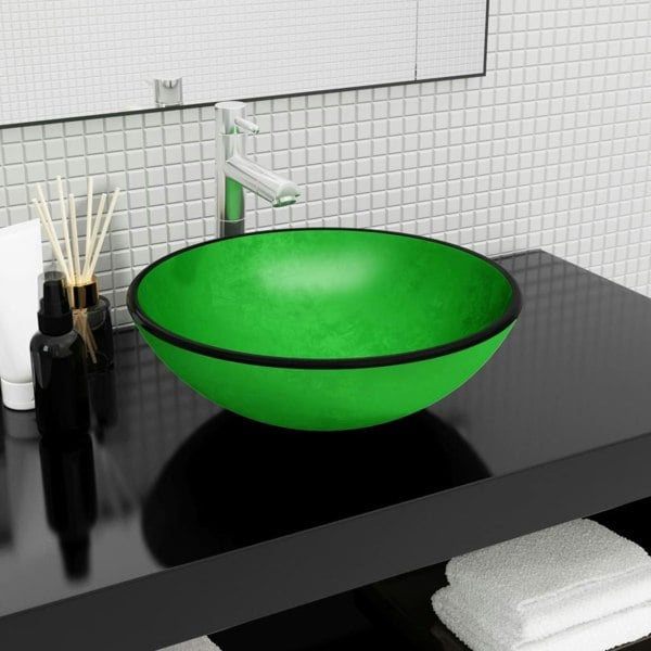 Berkfield Basin Tempered Glass 42x14 cm Green