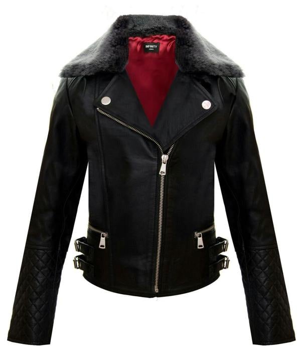 Infinity Leather Kids Jackets Girls 100% Leather Detachable Collar Biker Jackets (3-13 Years)