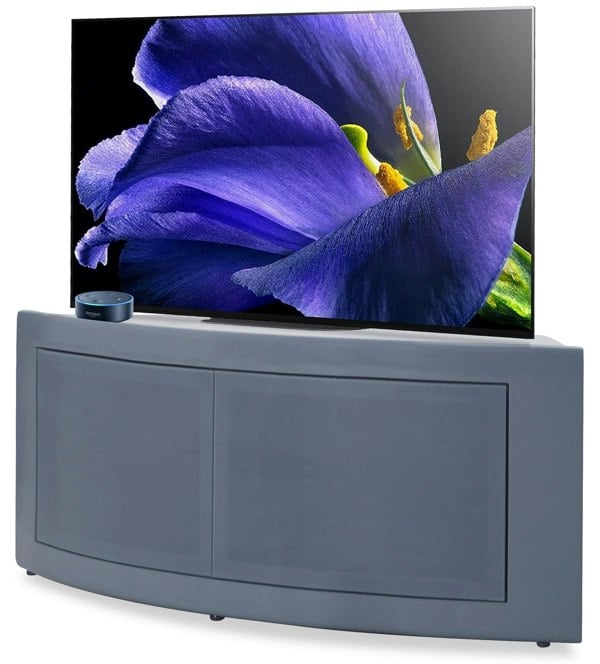 Centurion Supports PANGEA Grey Beam-Thru CurvedTru-Corner 32"-50" TV Cabinet
