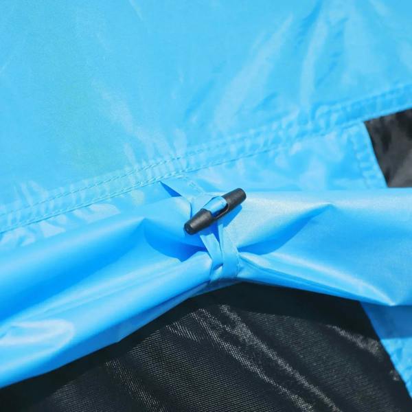 Blue tipi tent corner with waterproof PE bottom and black floor panel