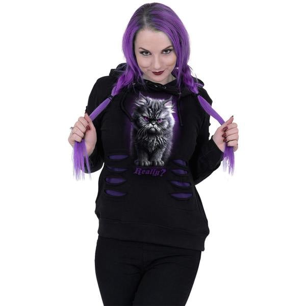 Spiral Direct ANGER MANAGEMENT - Large Hood Ripped Hoody Purple-Black