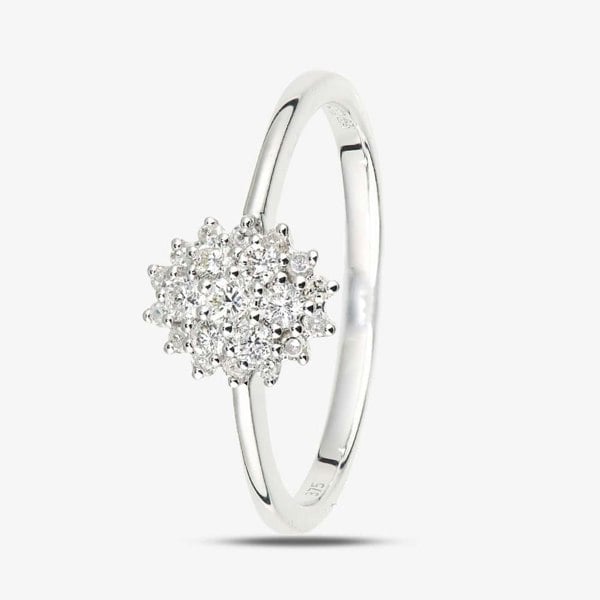 T. H. Baker 9ct White Gold 0.25ct Diamond Cluster Ring DR1673W