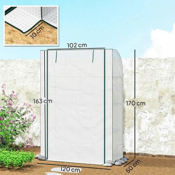 Bobobiy Mini Greenhouse with Reinforced PE Cover, Portable Indoor Outdoor Green House with Roll-up Door, 170 x 120 x 50cm, White